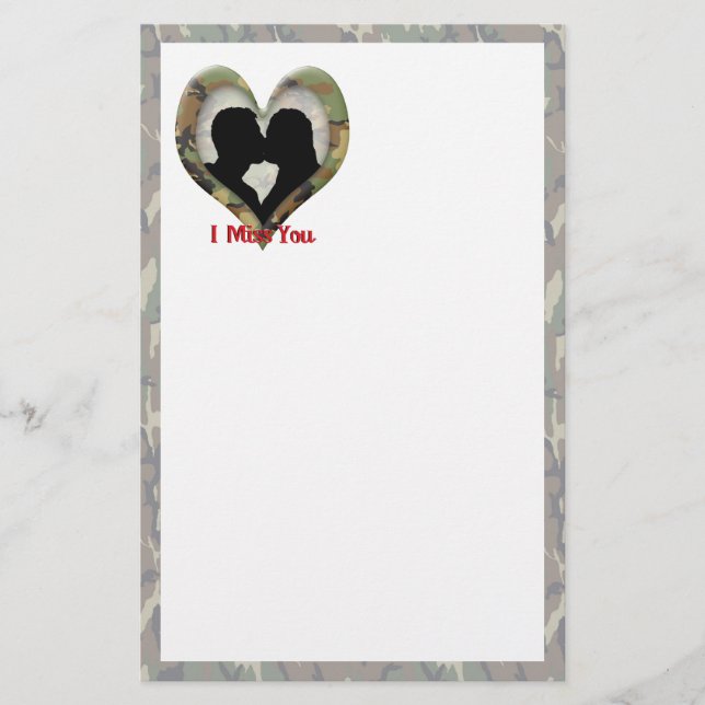 Kissing Couple Silhouette "I Miss You" Stationery (Front)