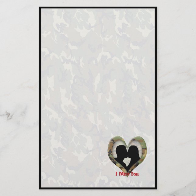 Kissing Couple Silhouette "I Miss You" Stationery (Front)