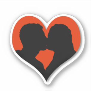 Kissing Couple Silhouette on Red Heart