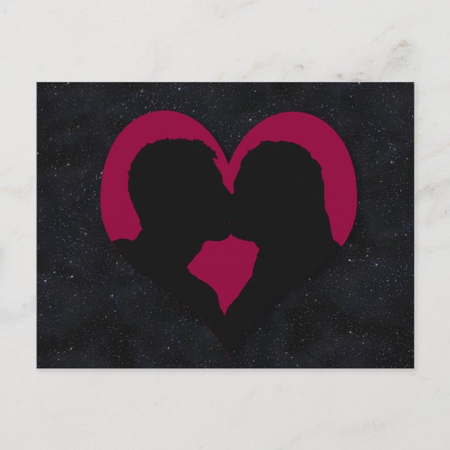 Kissing Couple Silhouette on Red Heart Postcard (Front)