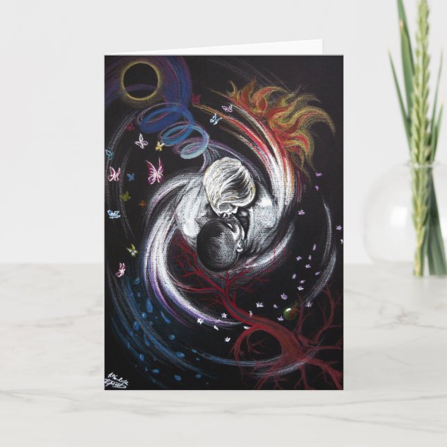 Kissing couple Yin Yang Love Surreal drawing art Card (Front)
