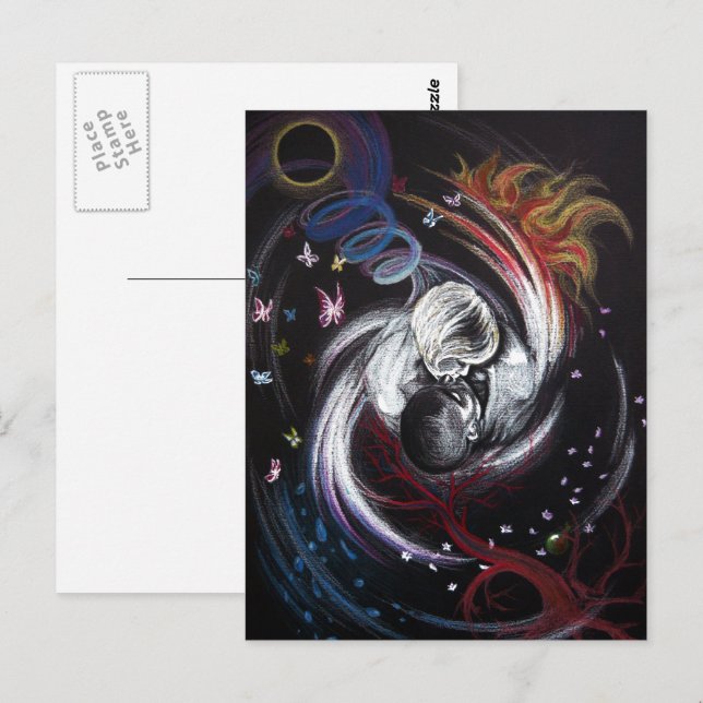 Kissing couple Yin Yang Love Surreal drawing art Postcard (Front/Back)
