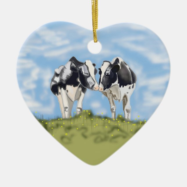 Kissing Cows  Ceramic Tree Decoration (Front)