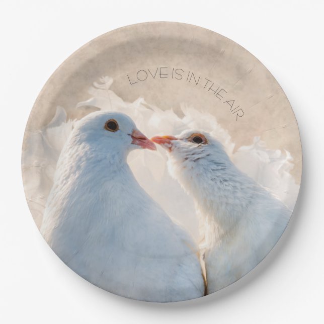 Kissing Doves - Love is in the air Paper Plate (Front)
