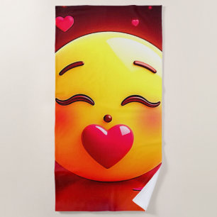 Kissing Emoji Blowing Hearts Beach Towel