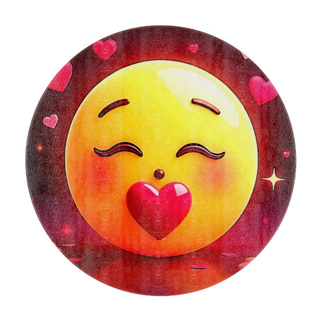 Kissing Emoji Blowing Hearts Cutting Board (Front)