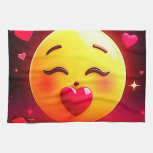 Kissing Emoji Blowing Hearts Tea Towel
