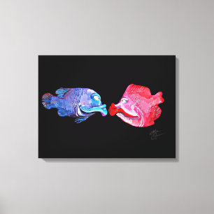 "Kissing Fish" Art by Mike Quinn Canvas Print