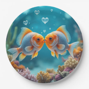 Kissing Fish With Heart Bubbles Paper Plate