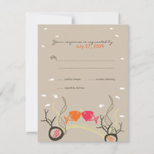 Kissing Fishes Corals Beach Whimsical Cute Wedding RSVP Card
