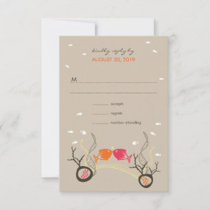 Kissing Fishes Corals Beach Whimsical Wedding RSVP Card