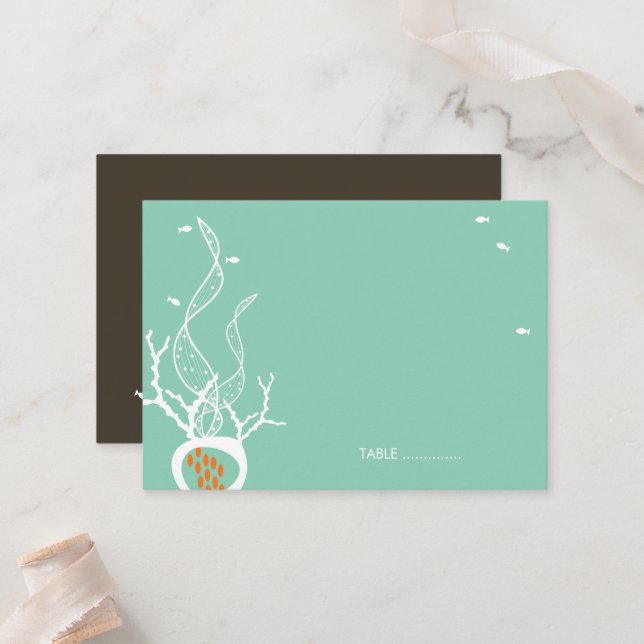Kissing Fishes Corals Ocean Beach Wedding Party Place Card (Front/Back In Situ)