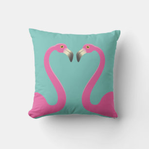 Kissing Flamingos Turquoise Outdoor Pillow