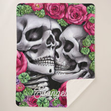 Kissing Floral Skeletons in a Gothic Garden