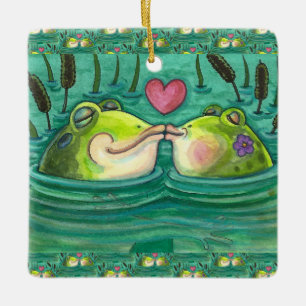 KISSING FROGS COLORFUL & CUTE POND ROMANCE, FUNNY CERAMIC ORNAMENT