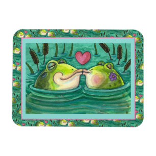 KISSING FROGS COLORFUL & CUTE POND ROMANCE, FUNNY MAGNET