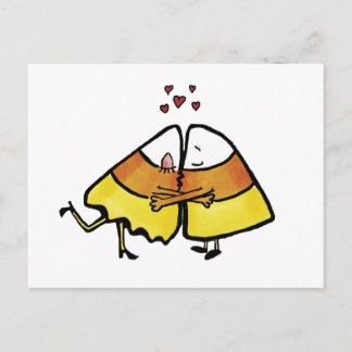 Kissing Halloween Candy Cones Postcard