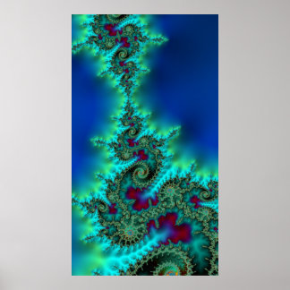 Kissing Krakens Vivid Colourful Fractal Abstract Poster