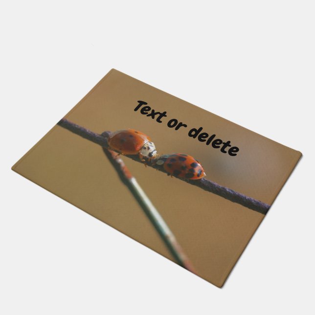 Kissing Ladybugs On A Wire Fence Personalised  Doormat (Angled)
