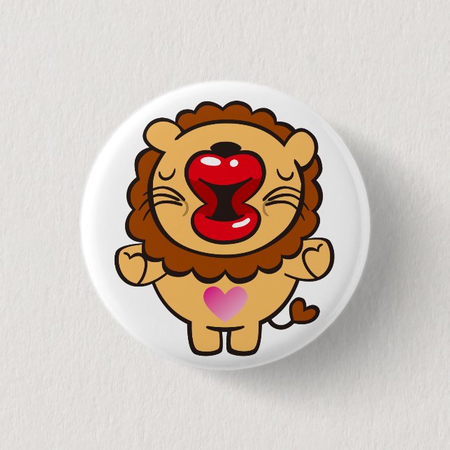 kissing lion 3 cm round badge (Front)