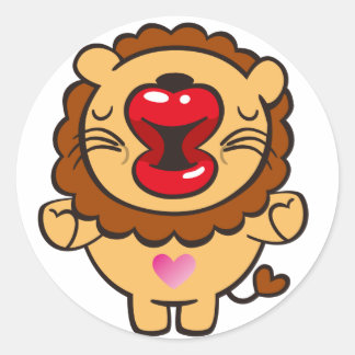 kissing lion classic round sticker
