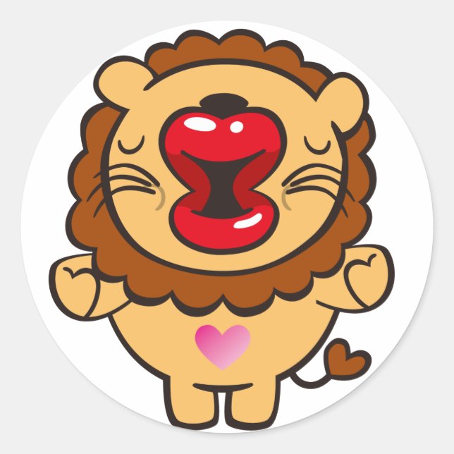 kissing lion classic round sticker (Front)