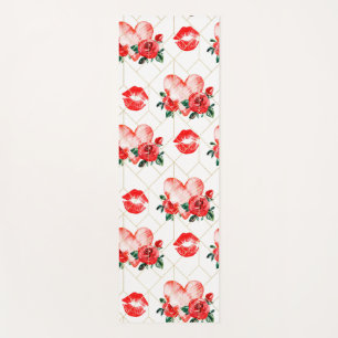 Kissing Mouth With Heart And Red Roses Pattern Yoga Mat