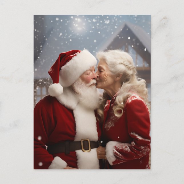 Kissing Mr and Mrs Santa Claus Postcard (Front)