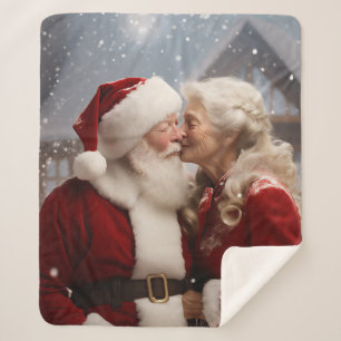 Kissing Mr and Mrs Santa Claus Sherpa Blanket