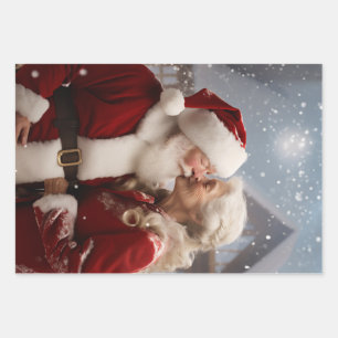 Kissing Mr and Mrs Santa Claus Wrapping Paper Sheet
