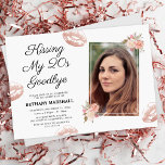Kissing My 20s Goodbye 30th Birthday Party Invitation<br><div class="desc">Elegant 30th birthday party invitations featuring a simple white background,  a photo of the birthday girl,  the funny saying 'kissing my 20s goodbye',  rustic watercolor florals,  shimmery pink faux glitter lipstick marks,  and a editable text template that is easy to personalise.</div>