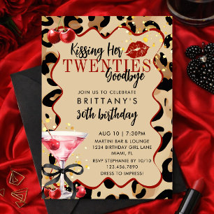 Kissing My 20s Goodbye Glam Martini 30th Birthday  Invitation