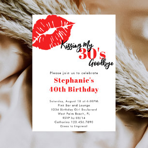 Kissing my 30s Goodbye Red & Black 40th Birthday Invitation