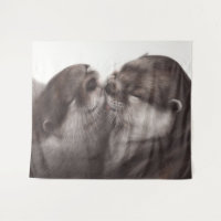 Kissing Otters Art - Hand Painted Wildlife Decor