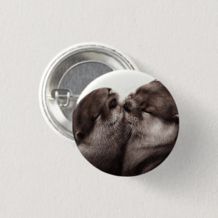 Kissing Otters - Hand Painted Wildlife Art 3 Cm Round Badge
