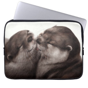 Kissing Otters - Hand Painted Wildlife Art Laptop Sleeve