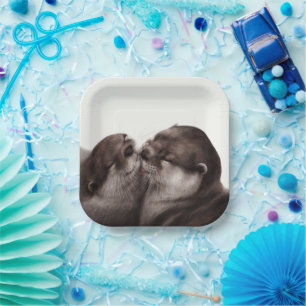 Kissing Otters - Hand Painted Wildlife Art Paper Plate