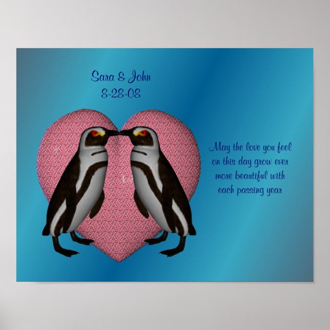 Kissing Penguins Anniversary Wedding Poster (Front)