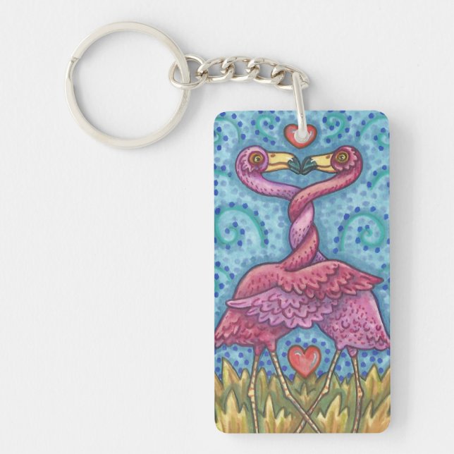 KISSING PINK FLAMINGOS KEYCHAIN Customise (Front)