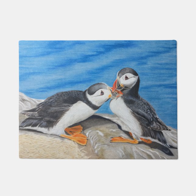Kissing Puffins Doormat (Front)