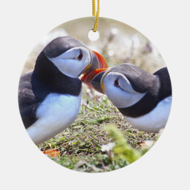 Kissing Puffins Ornament (Front)