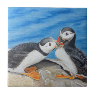 Kissing Puffins Tile