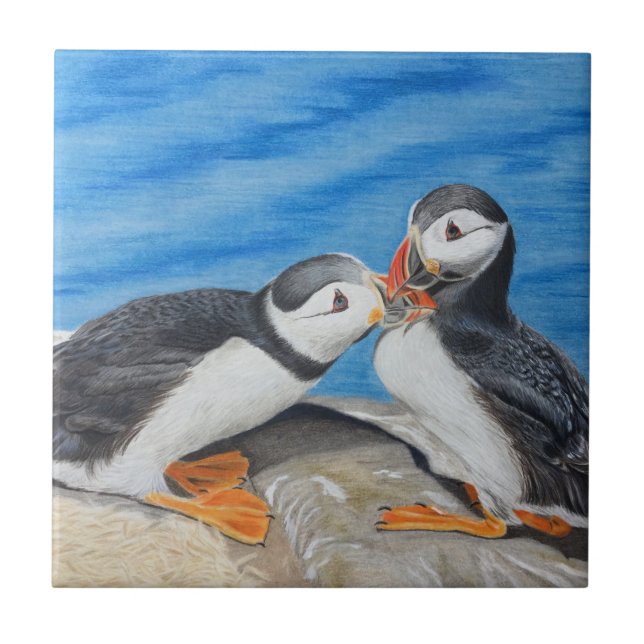 Kissing Puffins Tile (Front)