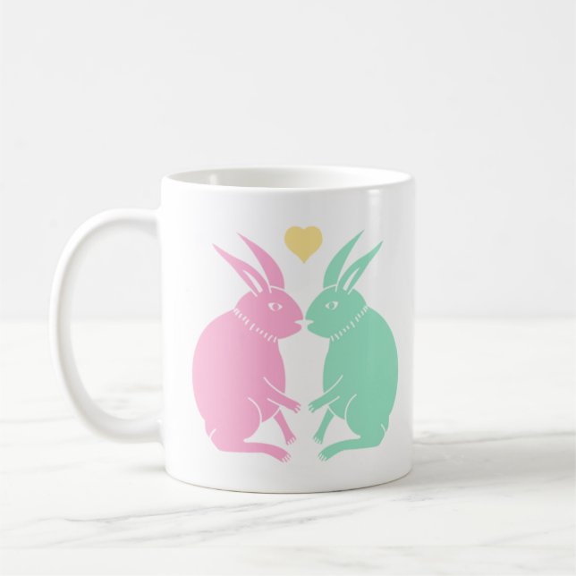 kissing rabbits (colour) coffee mug (Left)