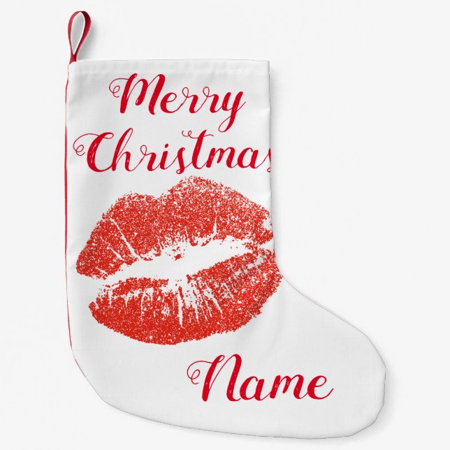 Kissing Red lips Thunder_Cove Small Christmas Stocking (Front)