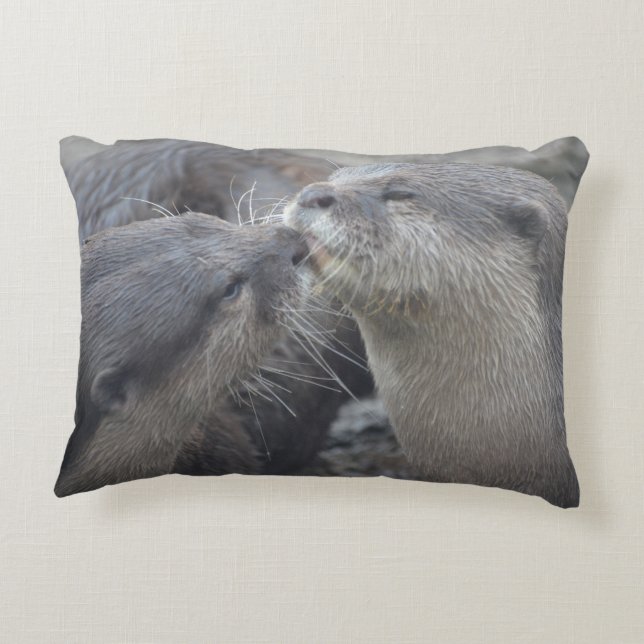 Kissing River Otters Decorative Cushion (Back)