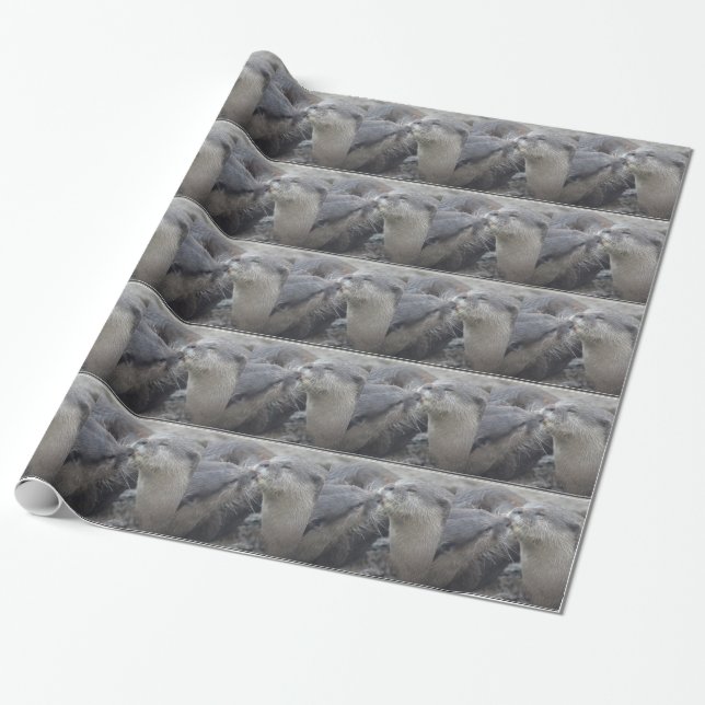 Kissing River Otters Wrapping Paper (Unrolled)