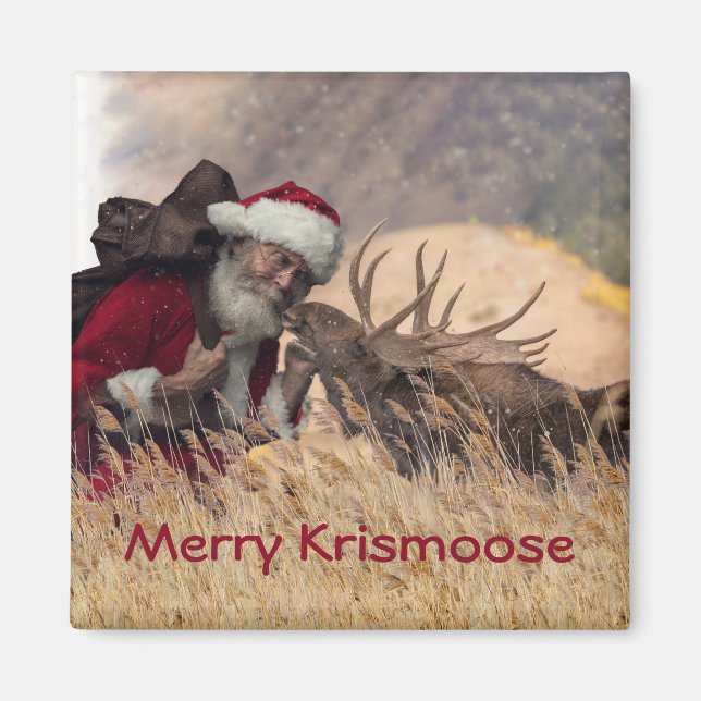 Kissing Santa and Moose Magnet (Front)