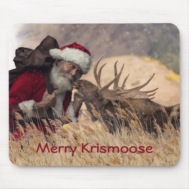 Kissing Santa and Moose Mousepad (Front)