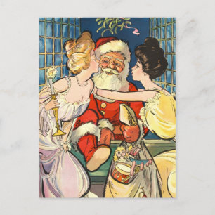 Kissing Santa Claus Holiday Postcard